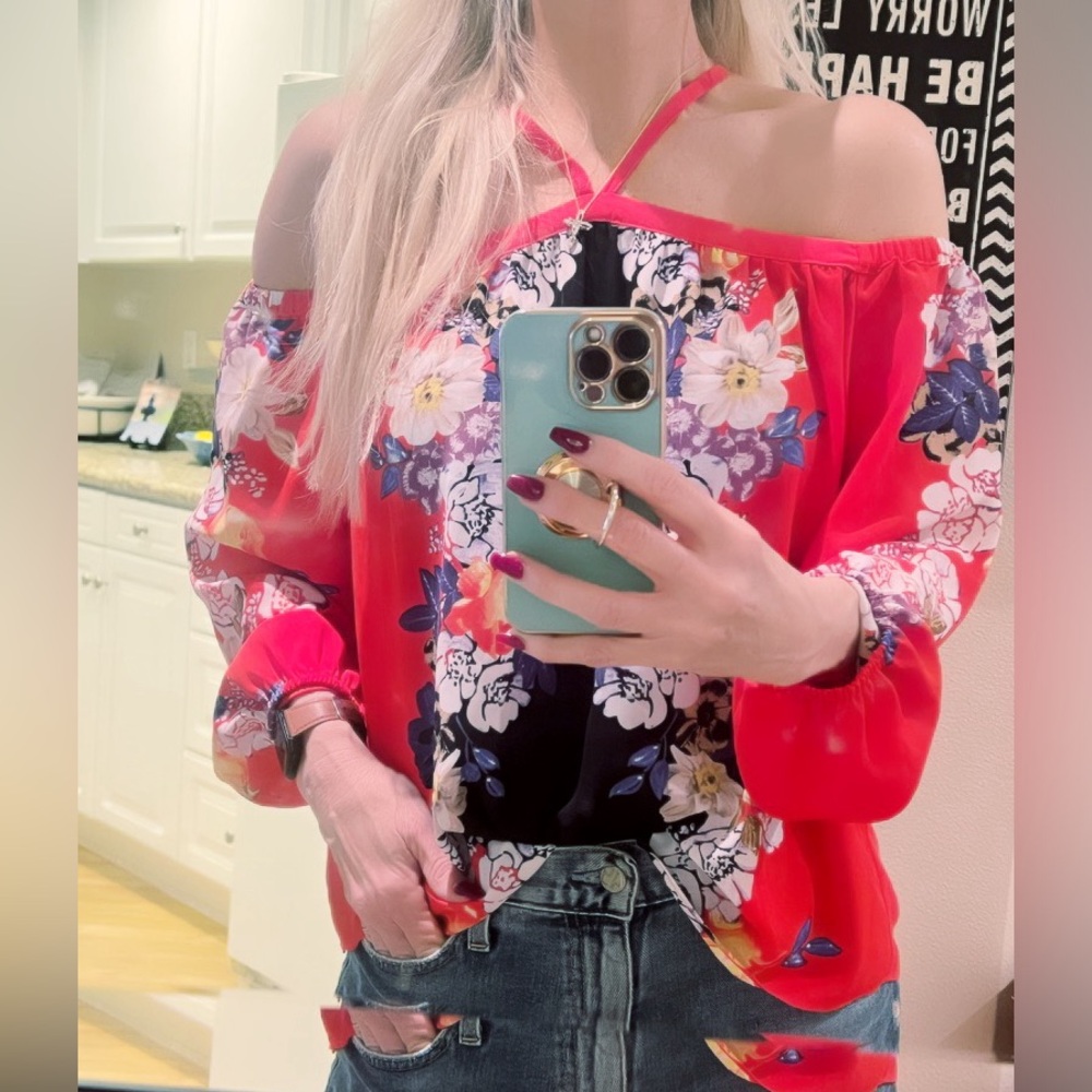 INC New never worn, gorgeous, vibrant floral off the shoulder, adjustable neck